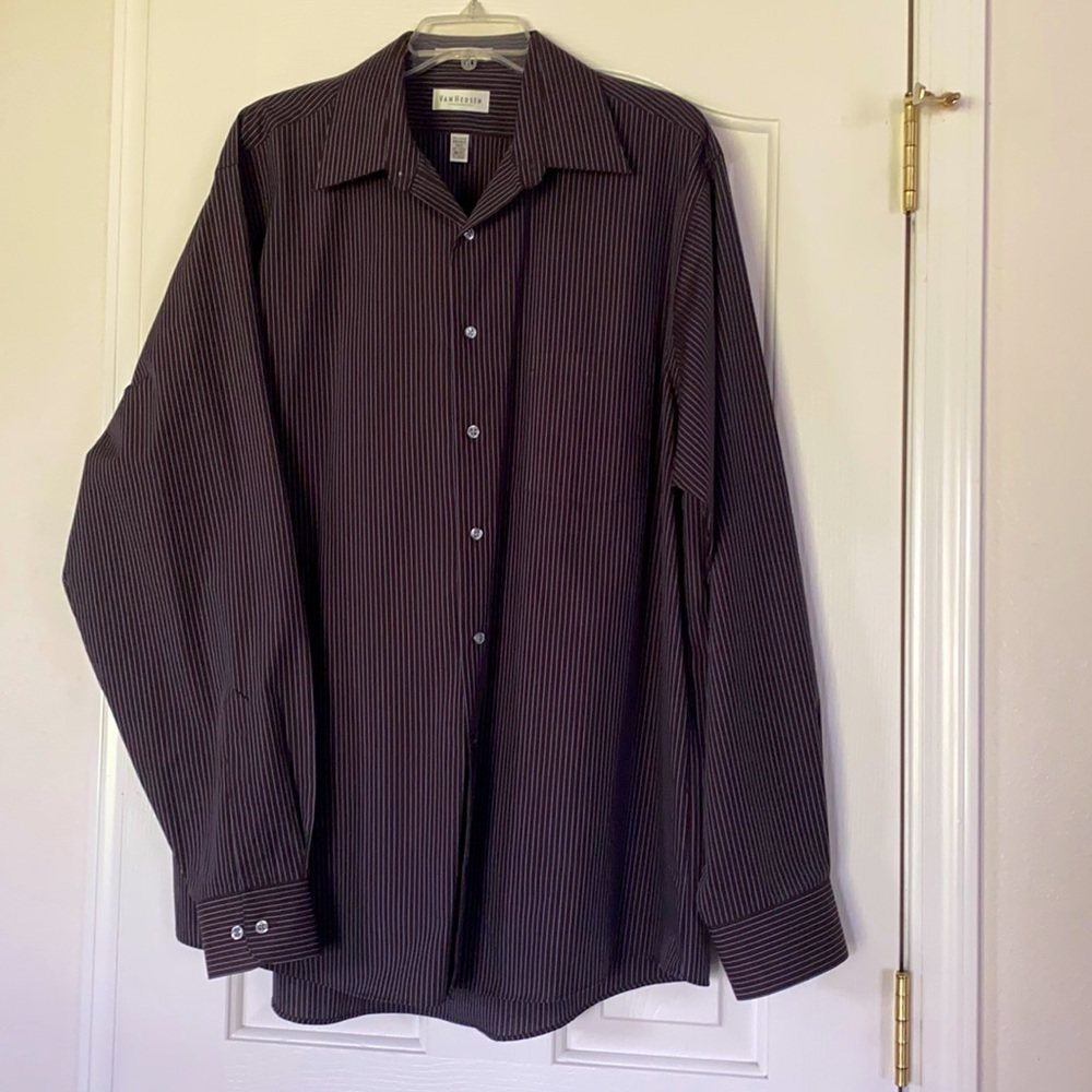 Men’s XL brown with blue pinstripe dress shirt.